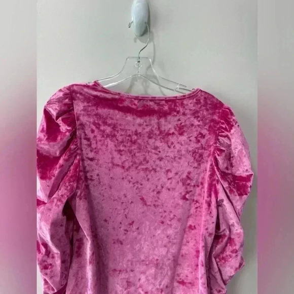 Marc New York Pink Velvet Cinch Sleeve Crew Neck - Size M - Picture 6 of 11
